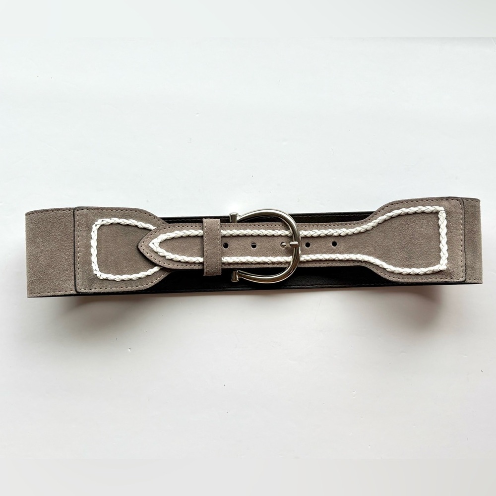 Pelletaria G4 Suede Embroidered Statement Belt Grey
